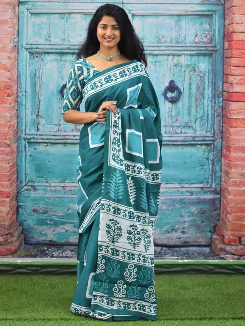 sea green colored printed saree - 20313472 - Very Small Image - 1