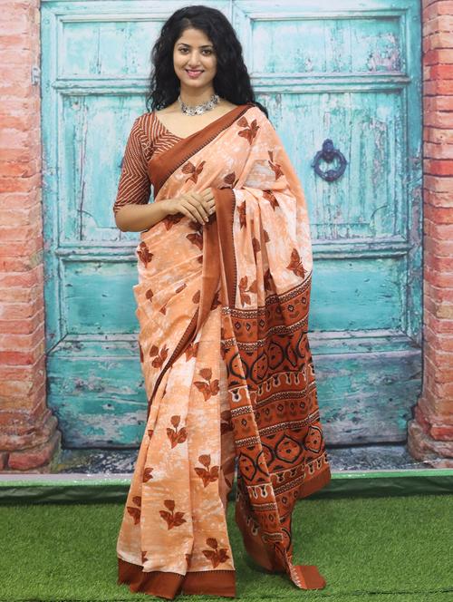 beige floral printed saree with blouse - 20313568 - Very Small Image - 1