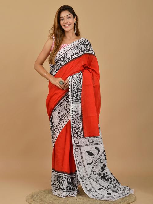 red solid with bordered saree - 20313633 - Very Small Image - 1