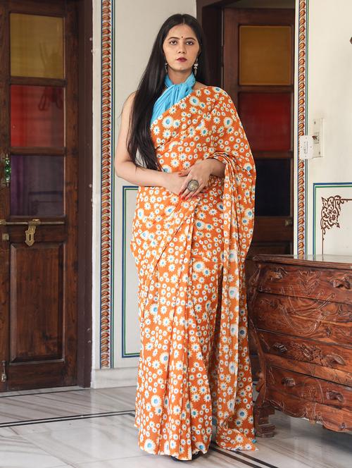 black floral printed saree with blouse - 20313648 - Very Small Image - 1
