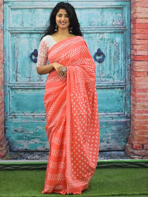 peach printed saree with blouse - 20313652 - Very Small Image - 1