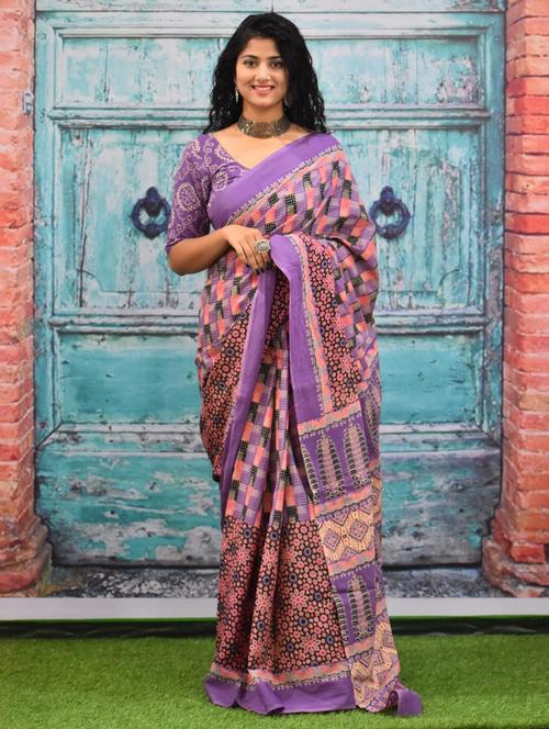 multi colored cotton printed saree with blouse - 20313975 - Very Small Image - 1