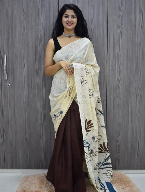 cream floral printed saree with blouse - 20313988 - Very Small Image - 1