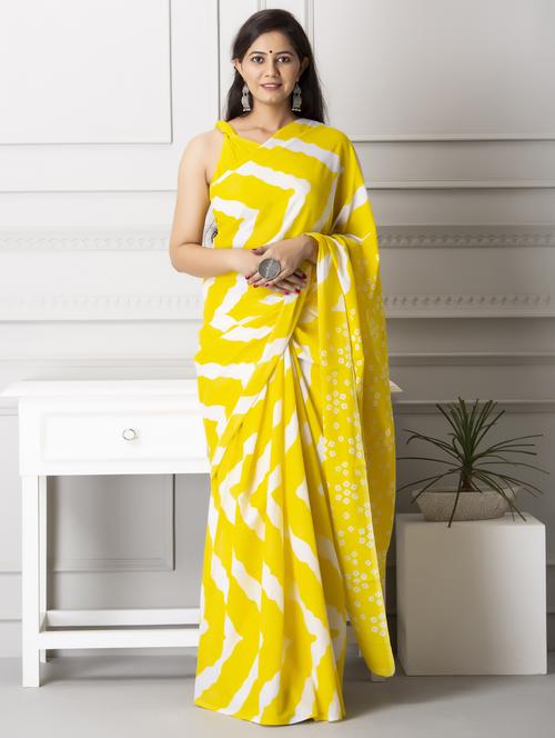 yellow cotton printed saree with blouse - 20313995 - Very Small Image - 1