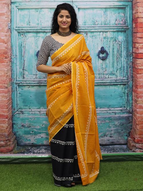 yellow printed saree - 20314107 - Very Small Image - 1