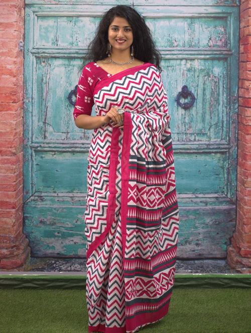 pink ikat printed saree with blouse - 20314115 - Very Small Image - 1