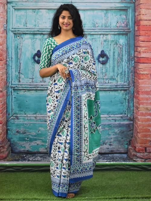 white printed saree - 20314157 - Very Small Image - 1