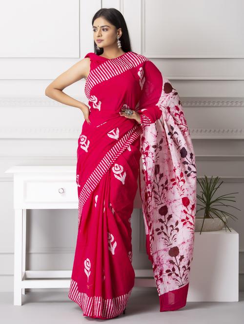 pink block printed saree with blouse - 20314170 - Very Small Image - 1