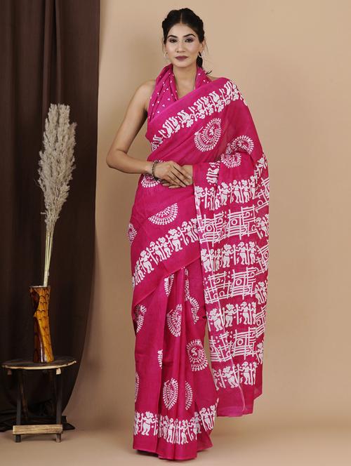 magenta colored printed saree with blouse - 20314251 - Very Small Image - 1