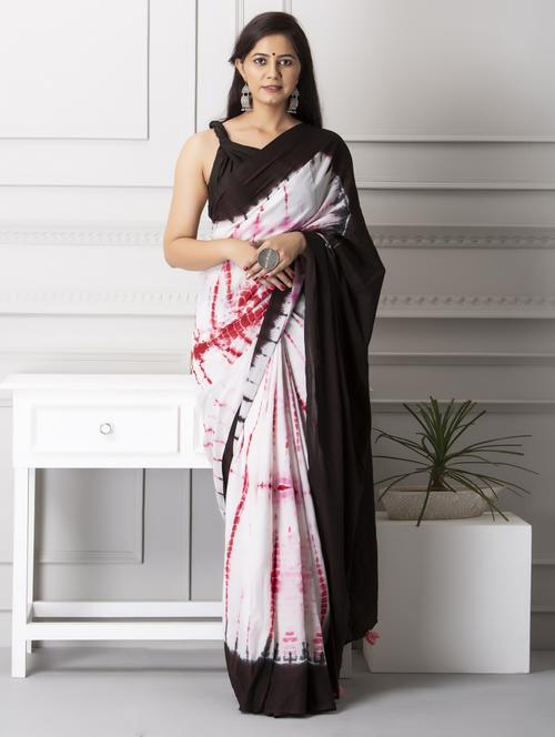 white cotton printed saree - 20314448 - Very Small Image - 1