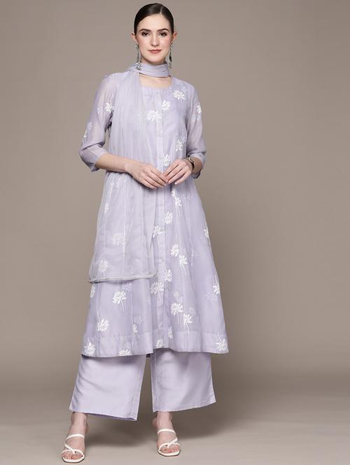 women lavender kurta palazzo set with dupatta - 20314474 - Very Small Image - 1
