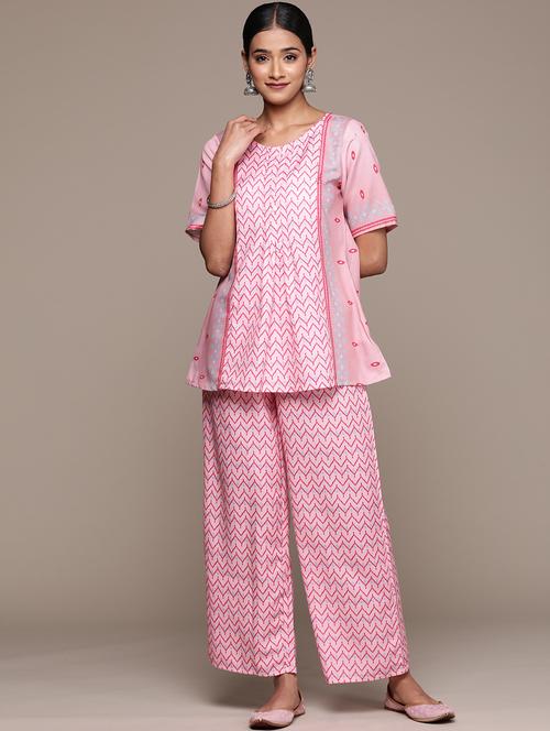women pink round neck kurta palazzo set - 20314546 - Very Small Image - 1