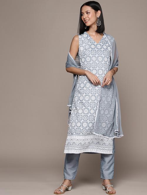 grey colored kurta pant set - 20314572 - Very Small Image - 1