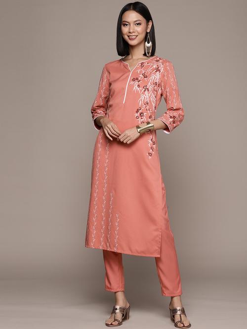 peach colored kurta pant set - 20314587 - Very Small Image - 1