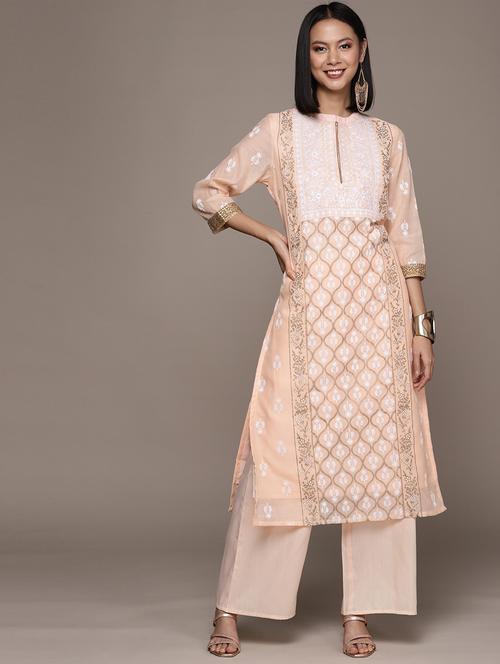 peach colored kurta palazzo set - 20314604 - Very Small Image - 1