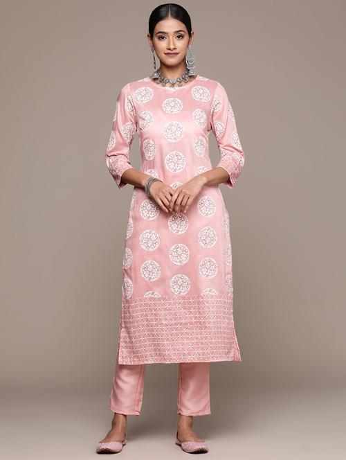 peach colored kurta pant set - 20314614 - Very Small Image - 1