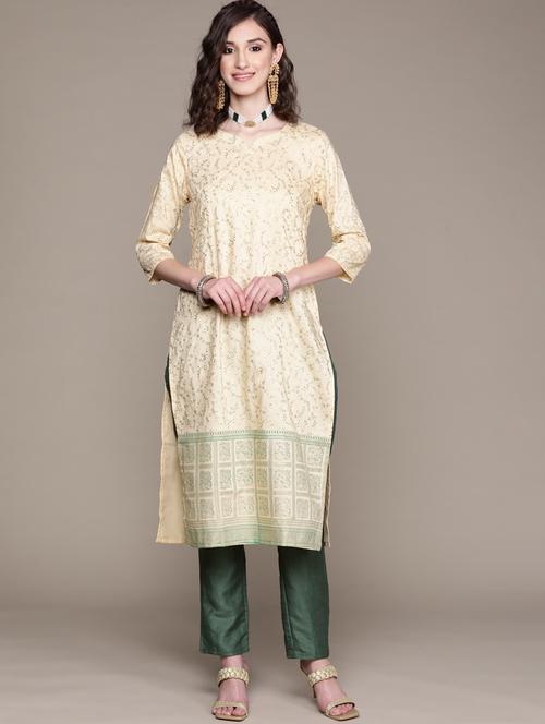 cream colored kurta pant set - 20314633 - Very Small Image - 1