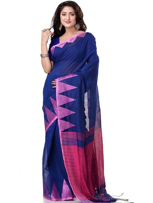 blue colored handloom saree - 20314721 - Very Small Image - 1