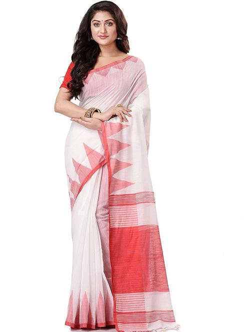 white colored handloom saree with blouse - 20314782 - Very Small Image - 1
