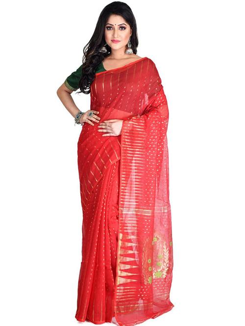 red colored jamdani saree - 20314785 - Very Small Image - 1