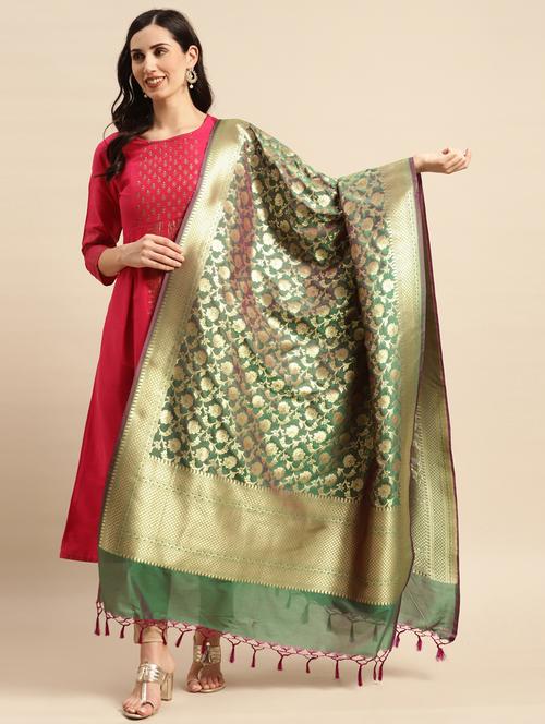 green silk dupatta - 20315816 - Very Small Image - 1