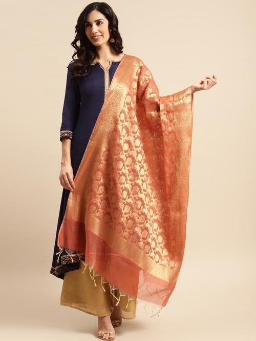 peach cotton blend dupatta - 20315827 - Very Small Image - 1