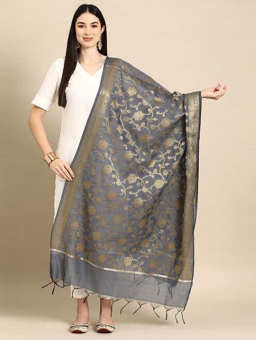 grey cotton blend dupatta - 20315848 - Very Small Image - 1