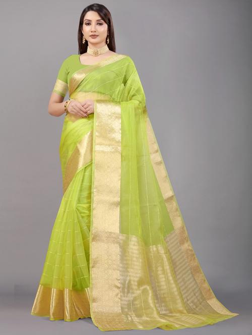 lime colored bordered saree - 20317303 - Very Small Image - 1