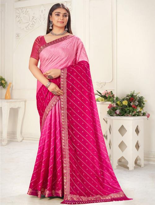 pink colored bordered saree with blouse - 20317311 - Very Small Image - 1