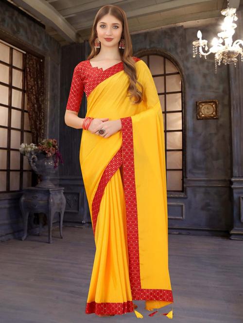yellow colored bordered saree with blouse - 20317315 - Very Small Image - 1
