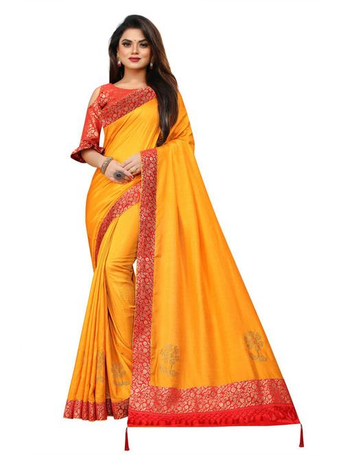 orange colored bordered saree with blouse - 20317322 - Very Small Image - 1