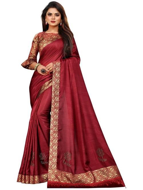 maroon colored bordered saree - 20317324 - Very Small Image - 1