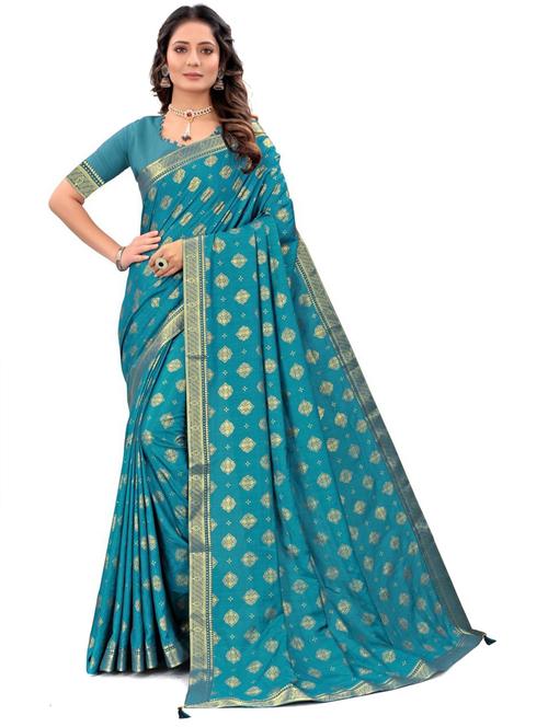 teal colored bordered saree with blouse - 20317331 - Very Small Image - 1