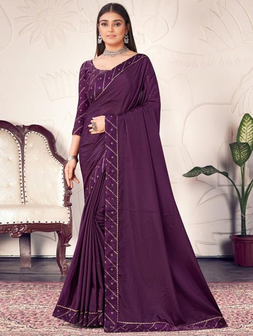 purple colored bordered saree with blouse - 20317344 - Very Small Image - 1