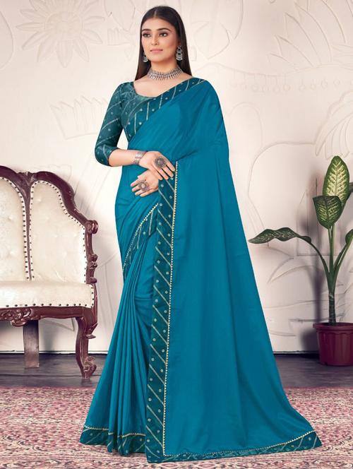 teal colored bordered saree with blouse - 20317349 - Very Small Image - 1