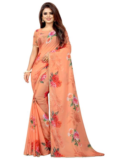 lace detailed floral saree with blouse - 20317419 - Very Small Image - 1