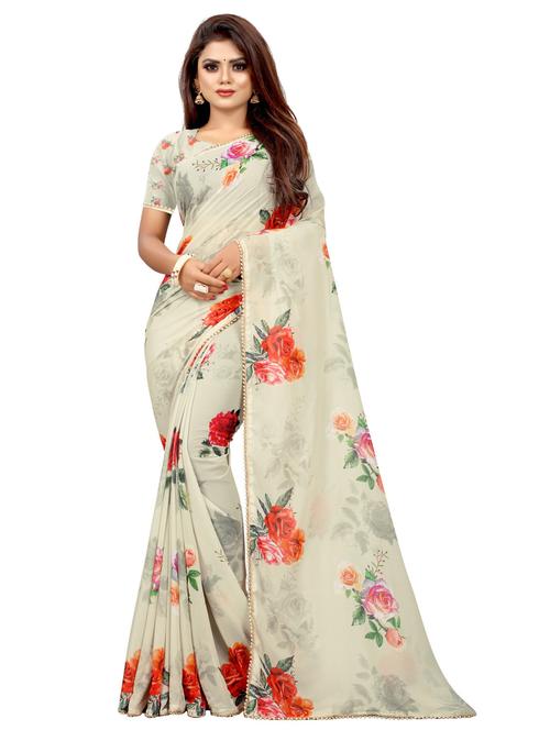 lace detailed floral saree with blouse - 20317421 - Very Small Image - 1