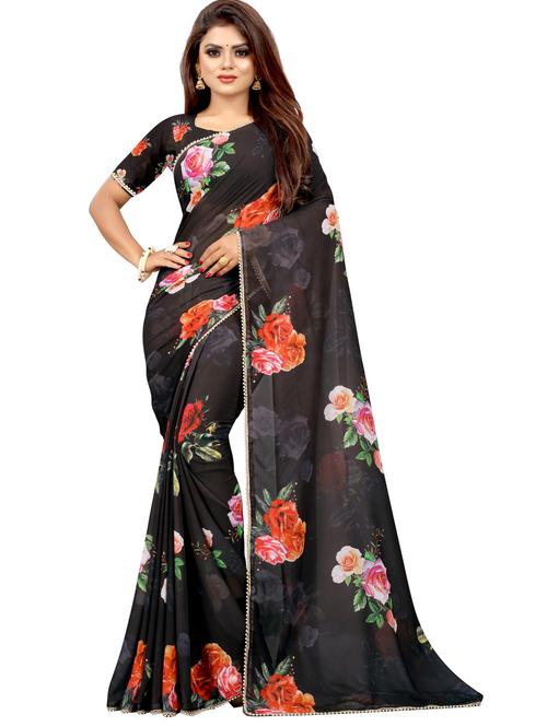lace detailed floral saree with blouse - 20317422 - Very Small Image - 1