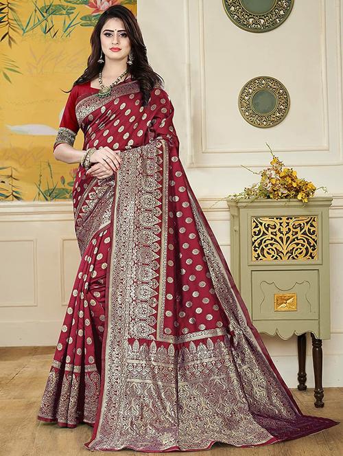 zari work kanjivaram saree with blouse - 20317503 - Very Small Image - 1