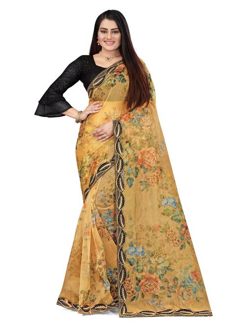 orange colored printed saree with blouse - 20317643 - Very Small Image - 1