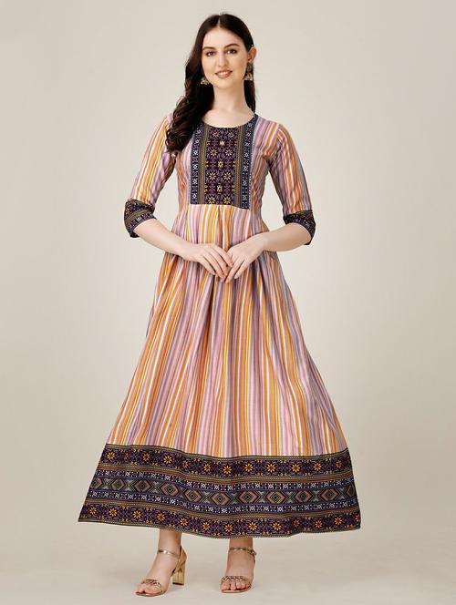 women multi color strripes anarkali kurta - 20317927 - Very Small Image - 1