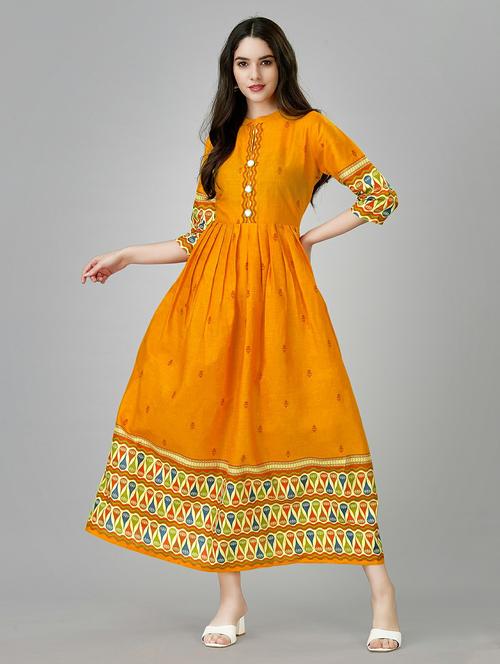 mustard colored a-line kurta - 20317951 - Very Small Image - 1
