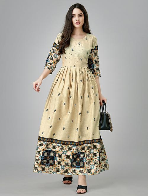 cream colored a-line kurta - 20317955 - Very Small Image - 1