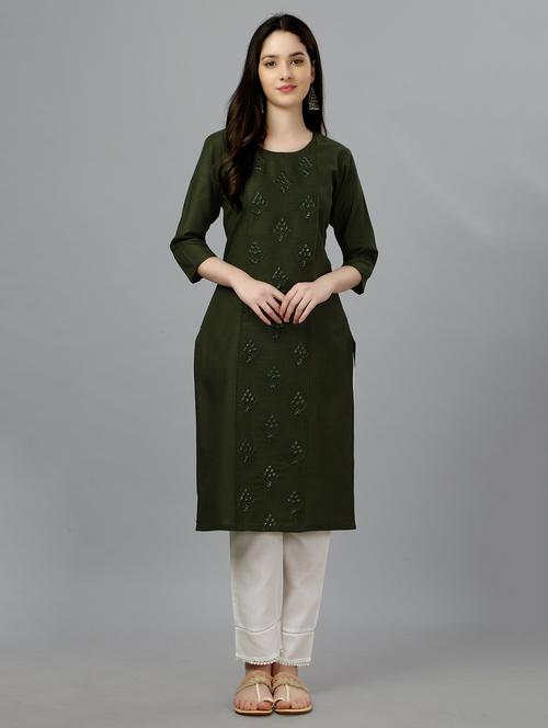 green cotton straight kurta - 20317966 - Very Small Image - 1