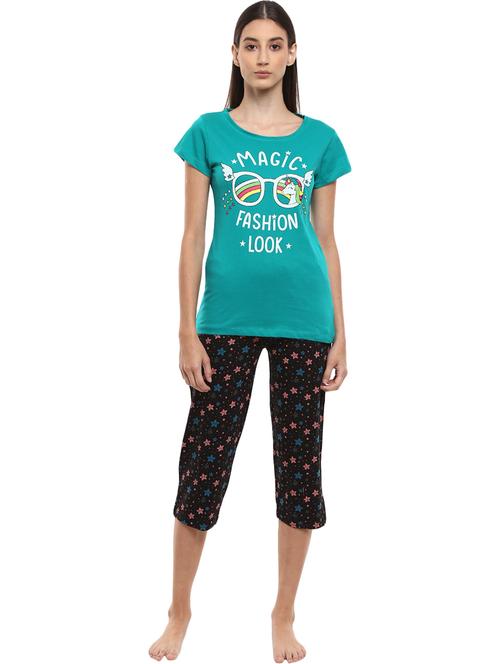 green cotton capri nightwear set - 20318003 - Very Small Image - 1