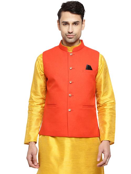 orange cotton nehru jacket - 20318029 - Very Small Image - 1