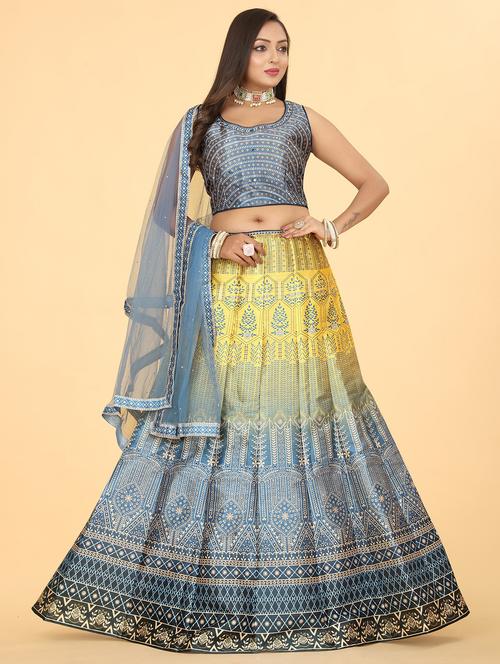 blue colored flared lehenga - 20318121 - Very Small Image - 1