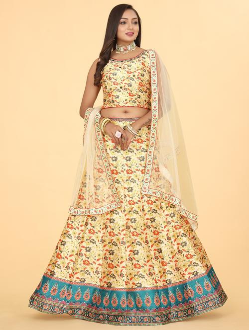 lemon sherbet colored flared lehenga - 20318129 - Very Small Image - 1