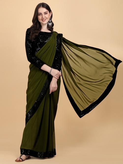 olive colored bordered saree - 20318563 - Very Small Image - 1