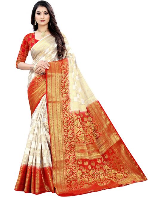 cream colored kanjivaram saree - 20318594 - Very Small Image - 1